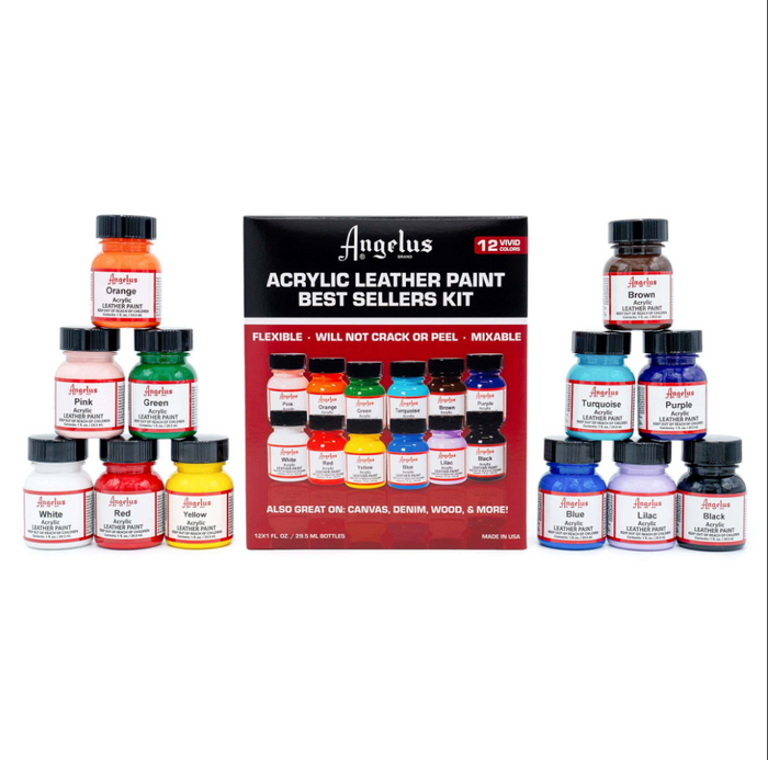 Angelus Acrylic Leather Paint Best Sellers Kit – 12 Colours