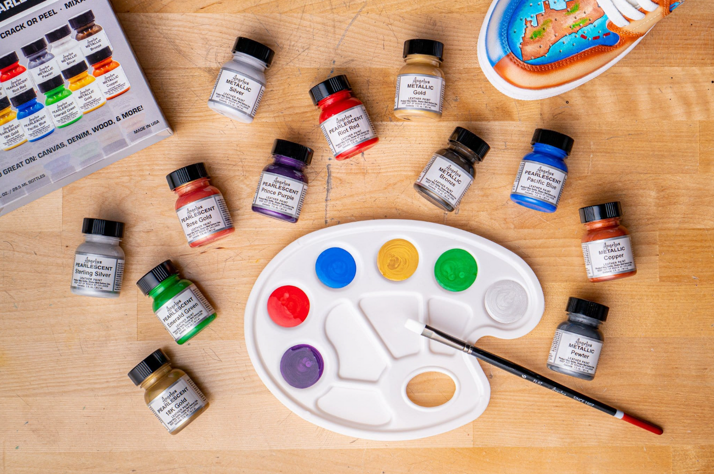 ANGELUS ACRYLIC LEATHER PAINT - PEARLESCENT AND METALLIC PAINT KIT - 12 COLORS shoecare247
