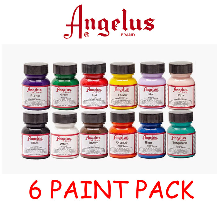 Angelus Acrylic Leather Paint 6 x 29.5ml Bulk Pack – 65+ Colours