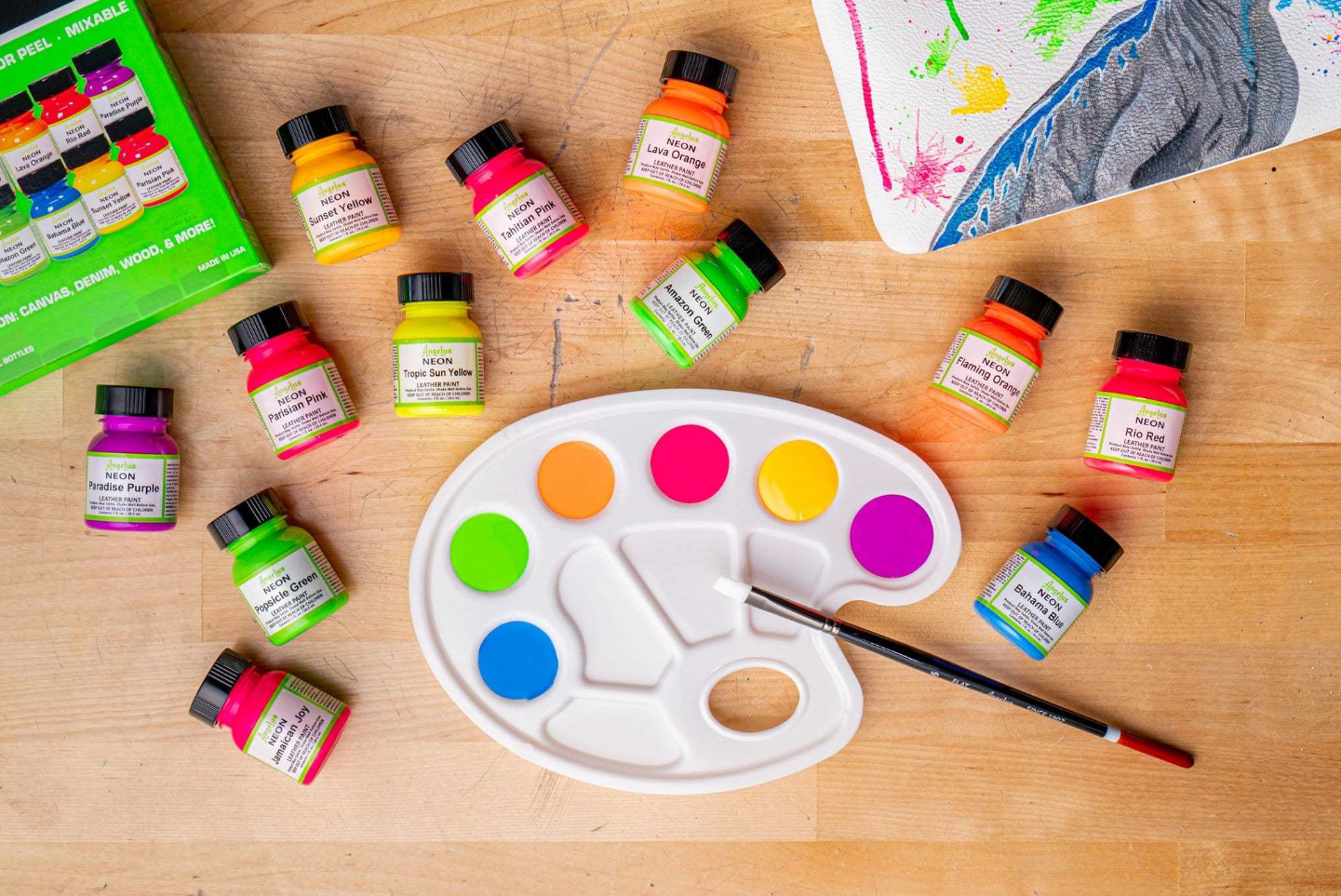 ANGELUS ACRYLIC LEATHER PAINT - NEON COLOR KIT - 12 COLORS shoecare247